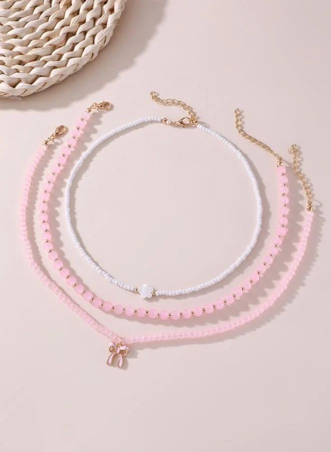 تايك تو طقم 3 قطع عقود خرز بدلاية فيونكة